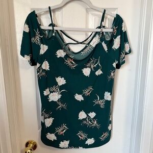 StitchFix green floral cold shoulder top